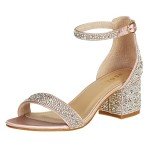 Champagne Open Toe Ankle Strap Chunky Heels