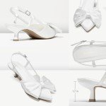 AlicePub Women's White Bow Slingback Kitten Heels