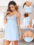 Avidlove Women Lace Lingerie Sleepwear Strap Chemises V-Neck Nightwear Full Slip Babydoll Nightgown Dress Blue Green