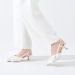 AlicePub Women's White Bow Slingback Kitten Heels