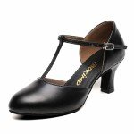 Bokimd Women's Black T-Strap Ballroom Dance Heels