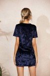 R.Vivimos Women's Summer Short Sleeve Crushed Velvet Mini Short Dresses, Navyblue, Medium