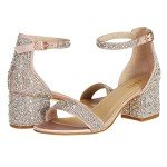 Champagne Open Toe Ankle Strap Chunky Heels