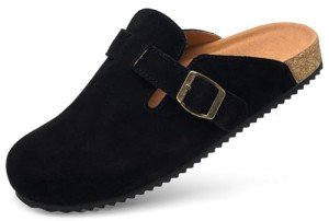 Women's Suede Clogs with Arch Support - Black