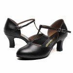 Bokimd Women's Black T-Strap Ballroom Dance Heels