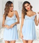 Avidlove Women Lace Lingerie Sleepwear Strap Chemises V-Neck Nightwear Full Slip Babydoll Nightgown Dress Blue Green