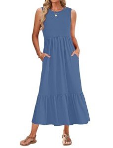 Beja Blue Sleeveless Maxi Dress with Pockets