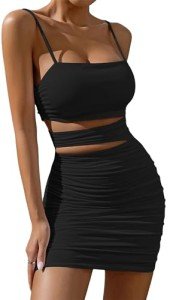 FEOYA Mini Dress Adherent Short Women's Backless Summer Dresses Design Cutout Waist Curvy Size L Black 05