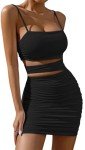 FEOYA Mini Dress Adherent Short Women's Backless Summer Dresses Design Cutout Waist Curvy Size L Black 05