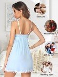 Avidlove Women Lace Lingerie Sleepwear Strap Chemises V-Neck Nightwear Full Slip Babydoll Nightgown Dress Blue Green
