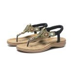 AMOJI Women's Boho Summer Flat Sandals - Black