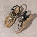 AMOJI Women's Boho Summer Flat Sandals - Black