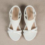AMOJI Women's White T-Strap Wedge Sandals Size 7.5