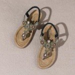 AMOJI Women's Boho Summer Flat Sandals - Black