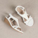 AMOJI Women's White T-Strap Wedge Sandals Size 7.5