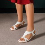 AMOJI Women's White T-Strap Wedge Sandals Size 7.5