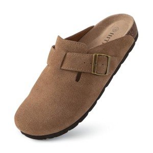 IIITHREE Women's Soft Suede Clogs with Adjustable Buckle