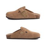 IIITHREE Women's Soft Suede Clogs with Adjustable Buckle