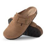 IIITHREE Women's Soft Suede Clogs with Adjustable Buckle