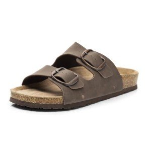 Women’s Adjustable Cork Footbed Flat Sandals - Brownish Yellow