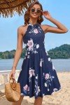 OUGES Women's Floral Halter Neck Summer Dress