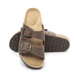 Women’s Adjustable Cork Footbed Flat Sandals - Brownish Yellow