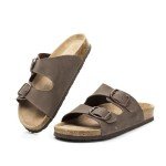 Women’s Adjustable Cork Footbed Flat Sandals - Brownish Yellow