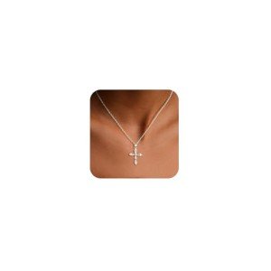 Dainty Silver Cross Necklace with Zirconia Pendant