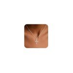 Dainty Silver Cross Necklace with Zirconia Pendant