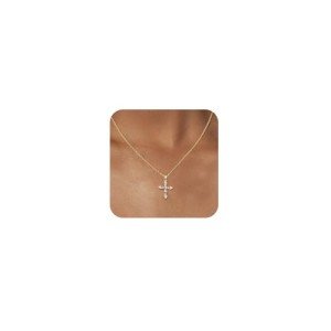 Dainty 14K Gold Cross Necklace with Cubic Zirconia