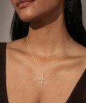 Dainty 14K Gold Cross Necklace with Cubic Zirconia
