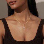 Dainty 14K Gold Cross Necklace with Cubic Zirconia