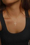 Dainty 14K Gold Cross Necklace with Cubic Zirconia