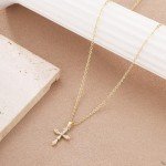 Dainty 14K Gold Cross Necklace with Cubic Zirconia