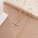 Dainty 14K Gold Cross Necklace with Cubic Zirconia