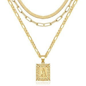 KissYan Gold Layered Initial Letter Necklace Set