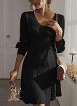 Dokotoo Womens Sweater Midi Dresses Elegant Trendy Casual Loose Long Sleeve Dresses V Neck Knit Ribbed A Line Fall Pullover Sweater Mini Black Dress 2024 Fashion Clothes Medium