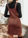 CUPSHE Faux Suede Mini Fall Dresses for Women Square Neck Pull Ring Zipper Front Pockets Wide Straps Casual Autumn Dress, Brown, Large