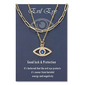 Gold Plated Layered Evil Eye Necklace for Women