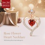 Rose Flower Heart Birthstone Necklace in Sterling Silver