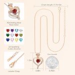 Rose Flower Heart Birthstone Necklace in Sterling Silver