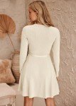 Hotouch Women Long Sleeve Round Neck Knit Mini Dress Fall Casual Dress Swing A Line Tie Waist Sweater Dress Apricot XL