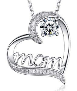 Mom Love Heart Necklace with April Birthstone