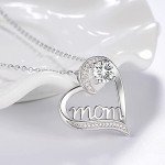 Mom Love Heart Necklace with April Birthstone