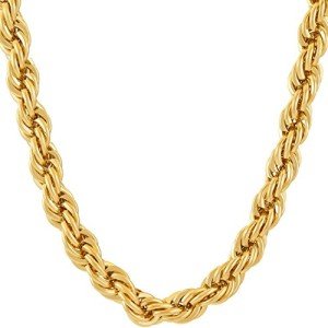 7mm Rope Chain Necklace in 24k Gold Plated