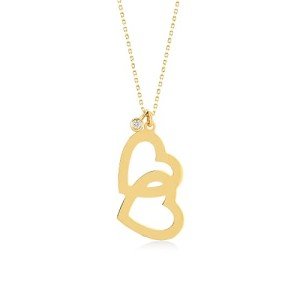 14k Gold Diamond Double Heart Necklace for Women