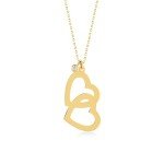 14k Gold Diamond Double Heart Necklace for Women