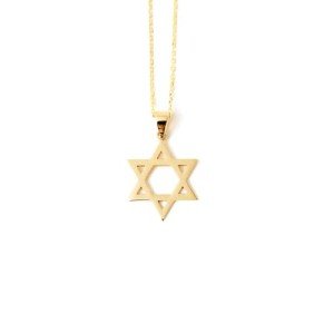 14K Gold Star of David Pendant Necklace for Women