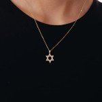 14K Gold Star of David Pendant Necklace for Women