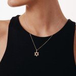 14K Gold Star of David Pendant Necklace for Women